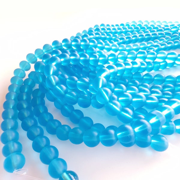 Turquoise 8mm Sea Glass Beads, Beach Glass Beads, Frosted Glass Beads, Matte Finish Glass Beads, Tumbled Sea Glass, DIY Beach Bracelets