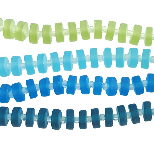 Sea Glass Heishi Beads/Beach Glass Disc Beads/Button Heishi Beads/Recycled Glass Spacer Beads/Frosted Glass