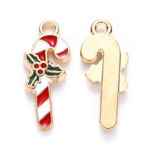 Candy Cane Enamel Charms / Christmas Jewelry DIY/ Christmas Charms/Holiday Charms/Candy Cane Charms/Wholesale Xmas Charms/Christmas Beads