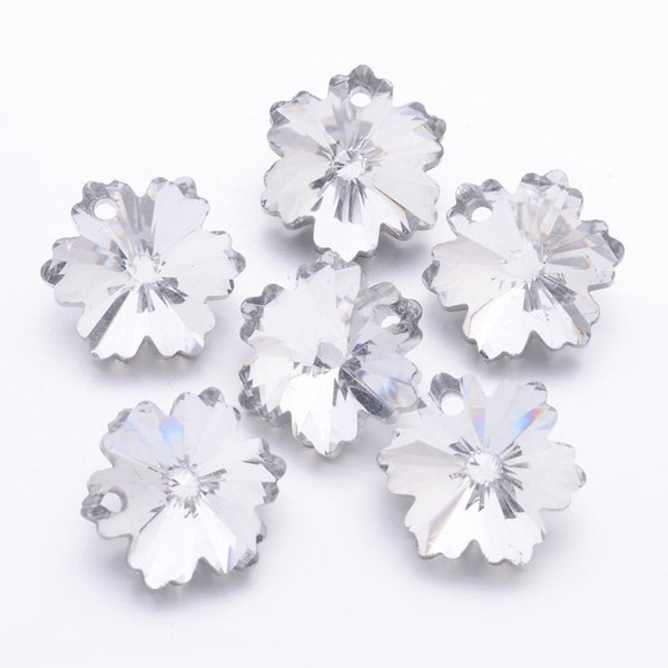 5 pcs Faceted Crystal Snowflake Pendants, Brilliant Crystal Snowflake Charms, Crystal Pendants, DIY Christmas Charms, Snowflake Necklace