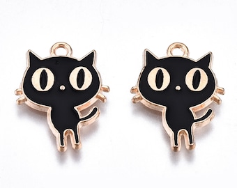 5 Scaredy Cat Halloween Black Cat Charms, Trick or Treat Charms for Halloween Jewelry, Charms for DIY Halloween Earrings and Bracelets