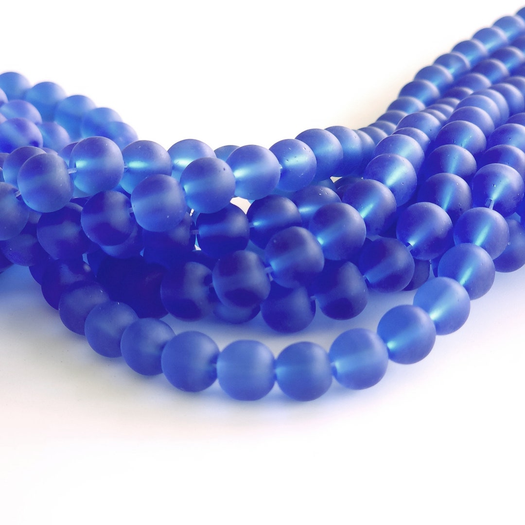Medium Blue 8mm Sea Glass Beads Blue Beach Glass Beads Etsy