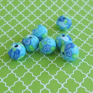 Blue Paisley 10mm Polymer Clay Beads For Making Jewelry, Round Fimo Beads, Beads for Girls Bracelets, Blue Fimo Beads, OOK Bead Designs