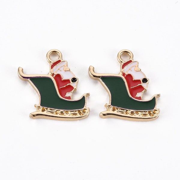 5pcs Santa's Sleigh Enamel Charms / Christmas Jewelry DIY/ Christmas Charms/Holiday Charms/Christmas Bracelet Charms/Wholesale Xmas Charms