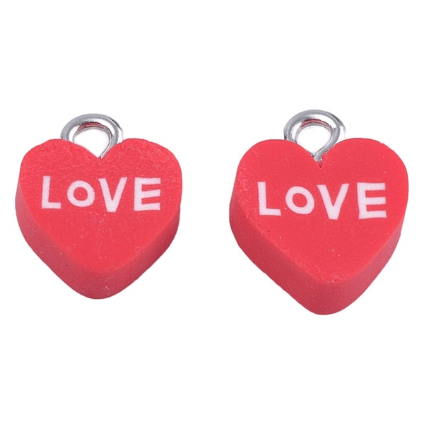 25/100 pcs Polymer Clay Heart Charms, Valentine’s Day Message Charms, Heart Charms, Fimo Hearts, DIY Valentine Jewelry, Polymer Beads
