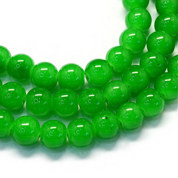 Emerald Green 8mm Glass Beads, St Patrick's Day Beads, Kelly Green Beads, Mardi Gras Green Beads