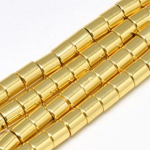 6mm Column Gold Heishi Spacer Beads, Gold Electroplated Hematite Barrel Beads, Wide Spacer Beads, Heishi Bracelet Beads, Gold Spacer Beads