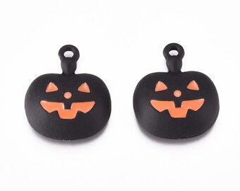Ciondoli a forma di zucca in smalto nero, gioielli di Halloween (5 pezzi)