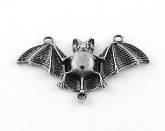 Vampire Bat Silver Connector para joyas de Halloween, fabricación de collares de Halloween, collar Elvira, conectores de murciélagos, joyas góticas, 5 piezas