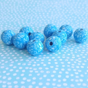 Blue Damask 10 mm Polymer Clay Beads For Making Bracelets, Round Fimo Beads, Handmade Clay Beads, Blue Polymer Clay Beads, Bracelet DIY