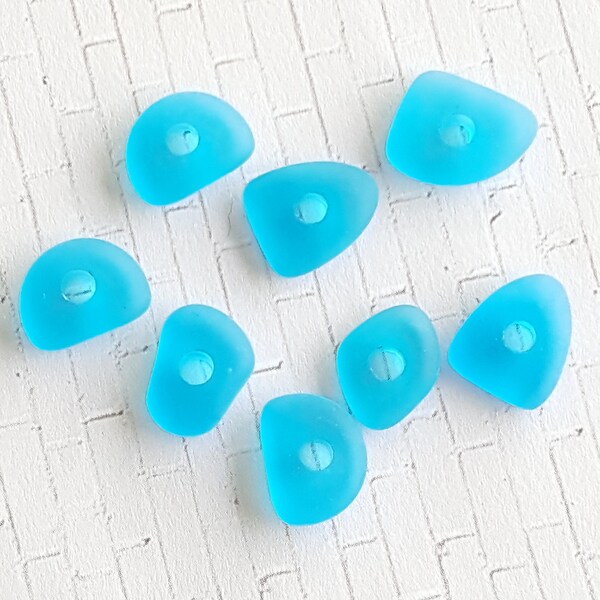 Large Hole Cultured Sea Glass Beads, 10-14mm Pebble, Turquoise, 8 Pieces/ Large Hole Beach Glass Beads/Recycled Glass Beads/Frosted Beads