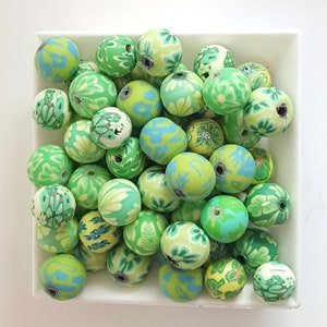 10mm Polymer Clay Beads Assorted Greens, Polymer Beads for Bracelets, Fimo Beads, Clay Beads, Green Bracelet Beads, Round Polymer Beads