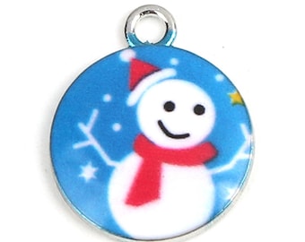 5pcs Snowman Enamel Charms / Christmas Jewelry DIY/ Kids Christmas Charms/Christmas charms for bracelets and jewelry making/Winter charms