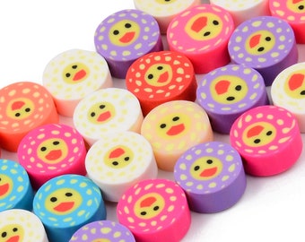 Duckie Face Polymer Clay Beads, Retro Clay Beads, Fimo Beads, DIY Bracelet and Necklace Making, Kids DIY Beads, Polymer Clay Animal Beads