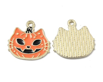 Halloween Pumpkin and Cat Charms, Trick or Treat Charms for Halloween Jewelry, Charms for Halloween Earrings and Bracelets, Cat-O-Lantern