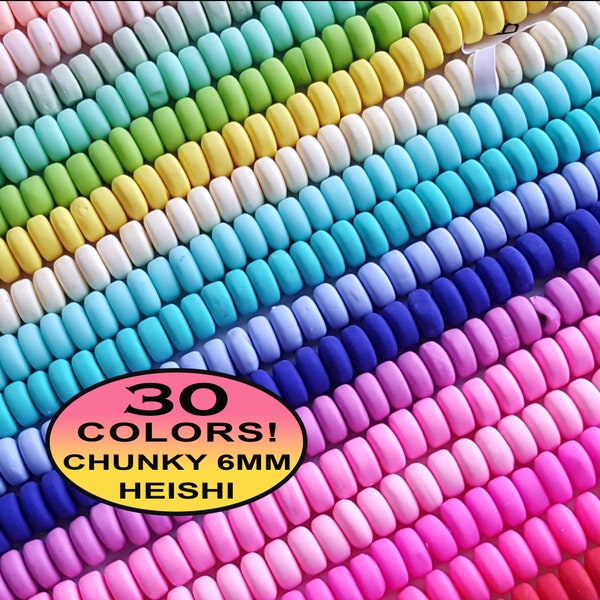 Chunky  6mm Heishi Beads, Polymer Clay Spacer Beads, Heishi Spacer beads, Polymer Clay Rondell Beads, 6mm Spacer Beads, Vinyl Heishi Spacers