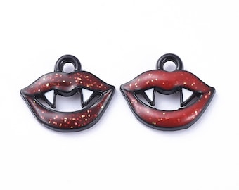 Colgantes de labios y colmillos de vampiro, joyería roja brillante para Halloween