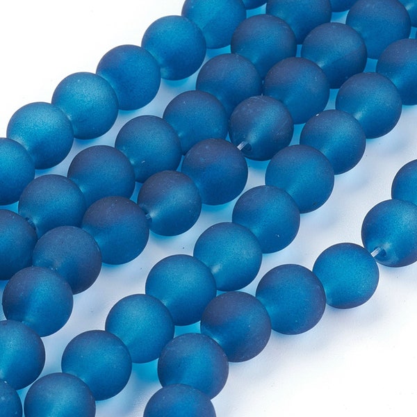 Midnight Blue 8mm Beach Glass Beads, Sea Glass Beads, Matte Finish Beads, Frosted Beads, DIY Beach Jewelry, Bracelet Beads, Bracelet Stacks