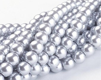 Perlas de plata de vidrio de calidad AAA de grado AAA, perlas falsas, perlas de imitación, perlas sueltas de 8 mm, trenzados de perlas. Collar DIY