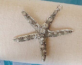 2 pc Large Rhinestone Starfish Pendant - Clear Crystal Starfish Pendant - Jewelry making supplies - Beach Jewelry - Statement Necklace