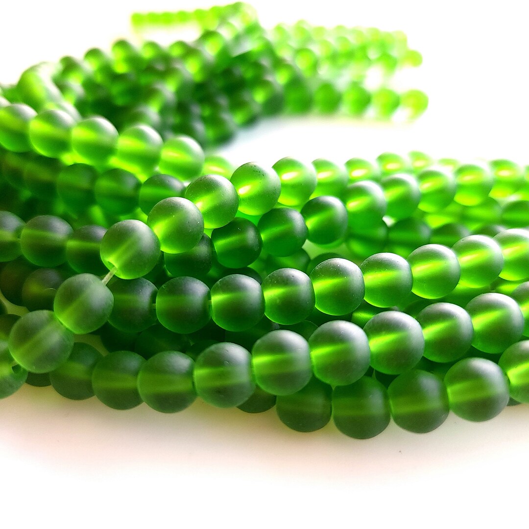 Perfect Green 8mm Sea Glass Beads Beach Glass Beads Frosted Etsy