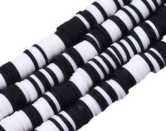Black & White Multi Strand 4mm Heishi Disc Beads, Polymer Clay Vinyl Heishi Beads,African Disc Beads,Wholesale Heishi, DIY Bracelet Beads