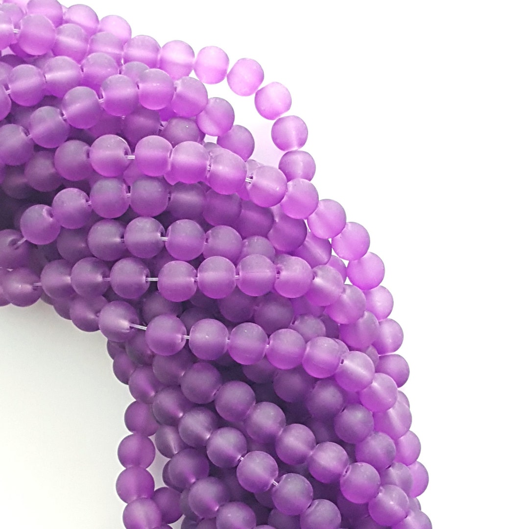 Vilolet 8mm Frosted Glass Beads, Sea Glass Beads, Matte Finish Beads, Beach Glass Beads, Tumbled