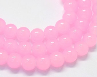 Rose Pink Glass Round Beads 8mm, Jewelry Making Supplies