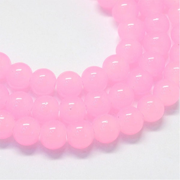 Rose Pink 8mm Glass Beads, Faux Jade Round Beads, Imitation Jade Dyed beads, Pink beads for Jewelry Making and Crafts, Polished Pink Beads