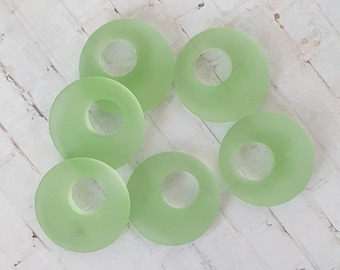 Light Green Sea Glass Small Donuts (25mm) 2pcs Earring Size/Cultured Sea Glass/ Beach Glass Donut Earring Supplies