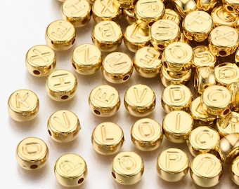 All Gold Alphabet Acrylic Beads, Acrylic Letter Beads, Round Acrylic Beads, ABC Letter Beads, Name Beads, DIY Word Bracelets, Initial Beads