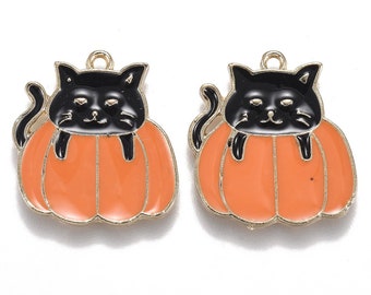 Halloween Black Cat on a Pumpkin Charms, Trick or Treat Charms for Halloween Jewelry, Charms for Halloween Earrings and Bracelets, Black Cat