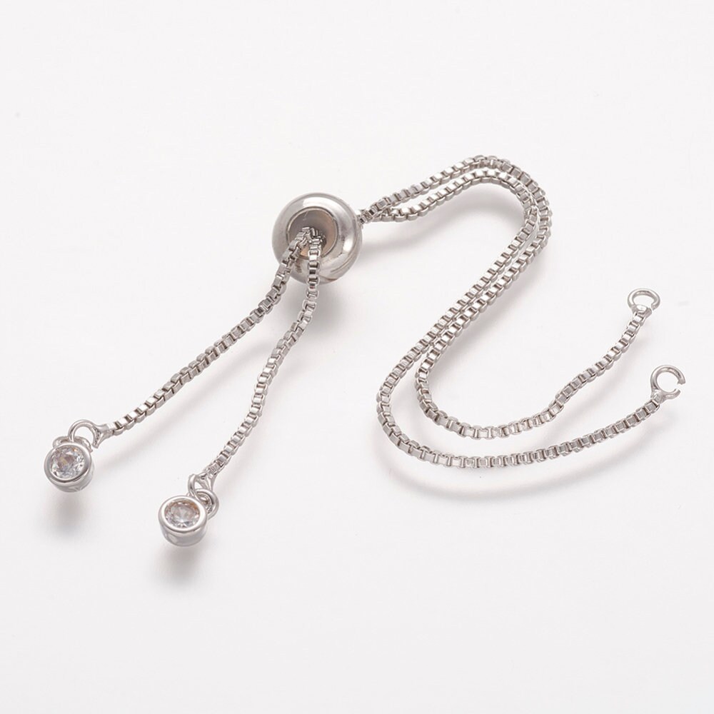 Silver Box Slider Chain DIY Bracelet Finding With Rhinestone Etsy