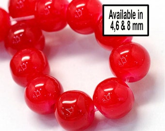 Cherry Red Glass Beads, Imitation Jade, DIY Jewelry Making
