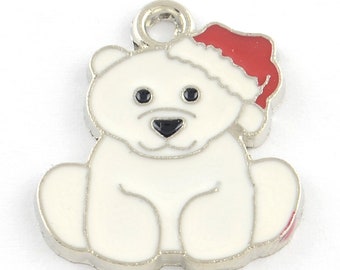 シロクマのエナメルチャーム 5個/クリスマスジュエリー DIY/シロクマのチャーム/クリスマスチャームの卸売/クリスマスチャーム/クマのチャーム
