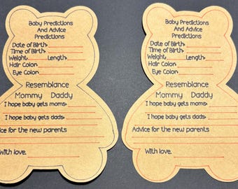 Voorspellingen en advieskaarten teddybeerbaby | Genderneutraal babyshowerspel