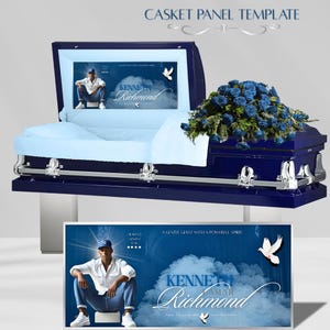 Editable Blue and Silver Casket Panel Template | 31x14.5" Casket Panel Insert | Canva Memorial Panel | Celebration of Life |Digital template
