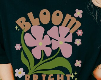 Bloom Bright Floral Bella Canvas T-Shirt, Retro Groovy Style