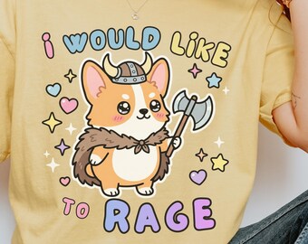 Barbarian I Would Like To Rage Corgi Comfort Colors Kawaii DnD T-shirt