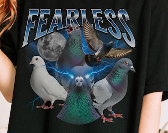 Bootleg Pigeon Vintage Graphic Unisex Streetwear Comfort Colors  Shirt, Fearless Lightning Moon Design, Bird Lover Gift