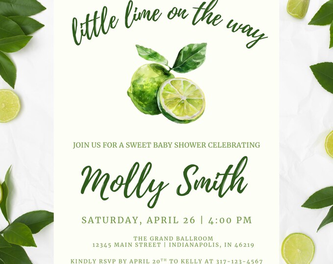 Baby Shower Invitation including Diaper Raffle and Books for Baby Enclosure Cards | Little Lime on the Way