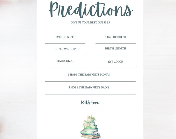 Baby Shower Game- Predictions- A New Chapter Begins- Green Books