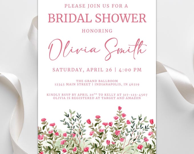 Bridal Shower Invitation including Recipe and Advice Enclosure Cards | Rose Garden