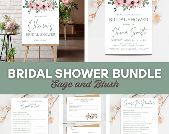Bridal Shower Bundle | Sage and Blush | FULL SET