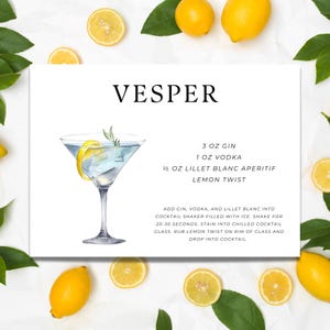 Vesper Cocktail Recipe Card | Recipe Card