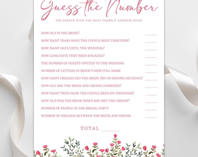 Bridal Shower Game | Guess the Number | Rose Garden