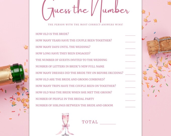 Bridal Shower Game | Guess the Number | Pink Bubbly