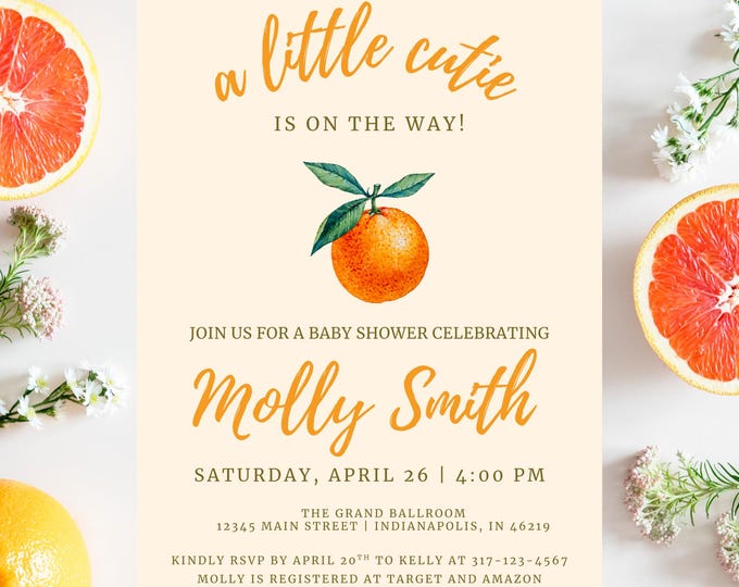 Baby Shower Invitation including Diaper Raffle and Books for Baby Enclosure Cards | A Little Cutie is on the Way