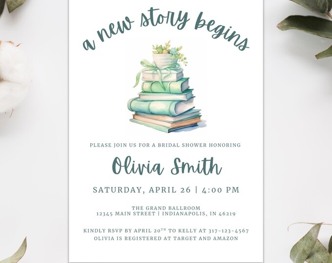 Bridal Shower Invitation including Recipe and Advice Enclosure Cards | A New Story Begins