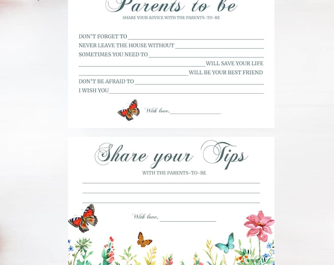 Baby Shower Advice Cards- Butterfly Kisses and Baby Wishes